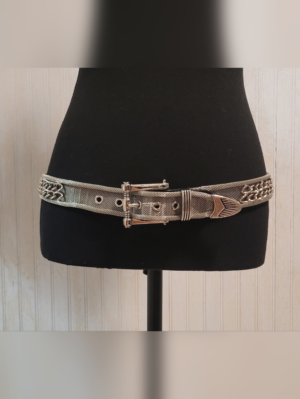Rare Vintage 80s 90s Silver Mesh Statement Belt - Heavy Metal - L - Picture 1 of 10
